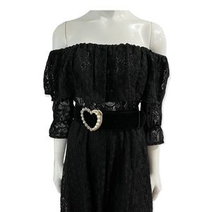 Black Lace Vintage Coquette Whimsigoth Tiered Off The Shoulder Midi Dress